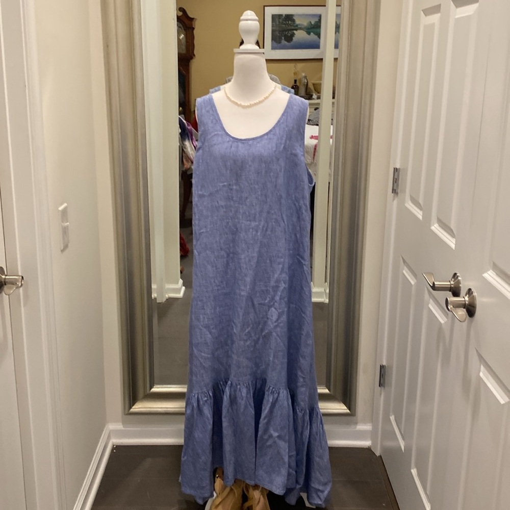 Ralph Lauren Linen Ruffled Maxi Dres. Polo Vintage Blue Label size XXL high low - Picture 2 of 8